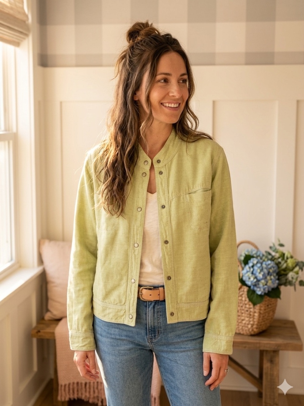 J. Jill Linen Pistachio Snap-Front Utility Jacket XL